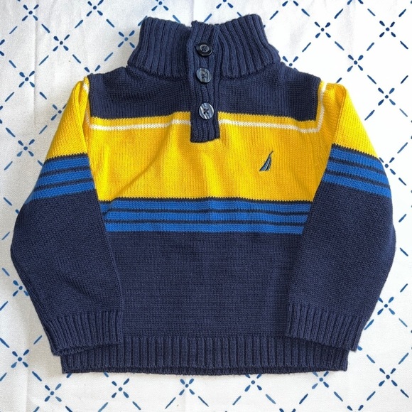 Nautica Navy and Yellow Stripe Sweater - Picture 1 of 3